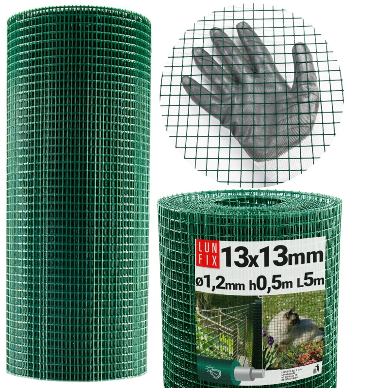 Geschweißtes Gartengitter Grün Verzinkt PVC H0,5m L5m Maschenweite 13x13mm Ø1,2mm