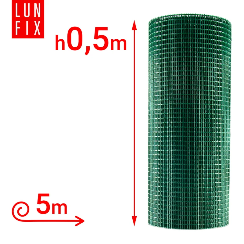 Geschweißtes Gartengitter Grün Verzinkt PVC H0,5m L5m Maschenweite 13x13mm Ø1,2mm