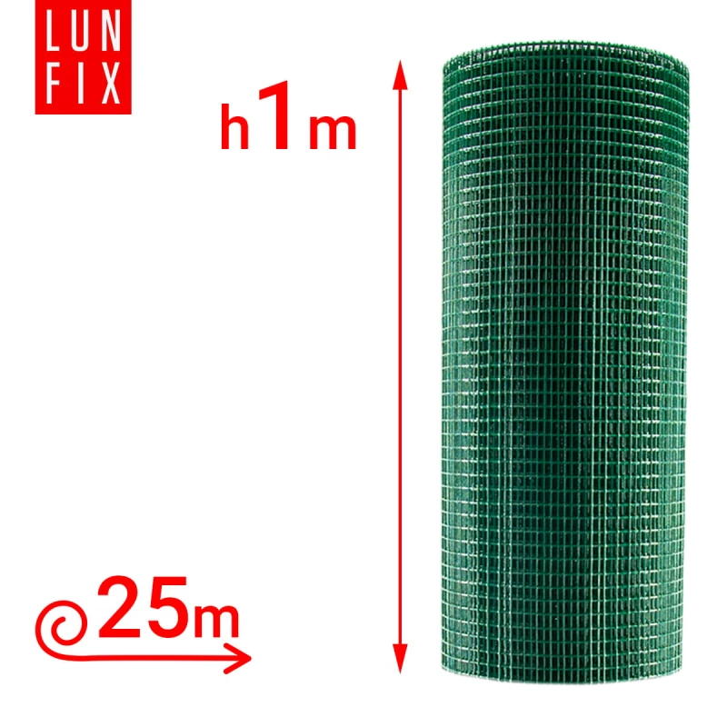 Geschweißtes Gartengitter Grün Verzinkt PVC H1m L25m Maschenweite 13x13mm Ø1,2mm