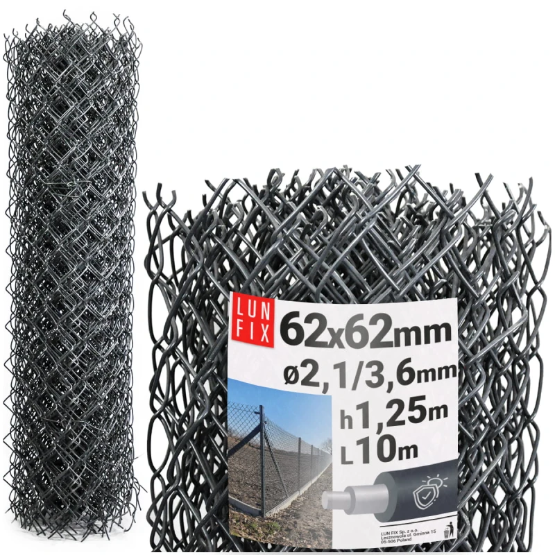 Siatka pleciona grafitowa 125cm oczko 62x62mm fi 2,5mm powlekana PVC 10mb