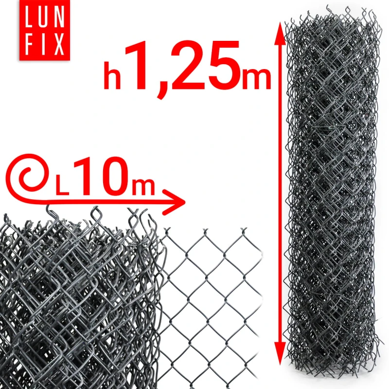 Maschendrahtzaun Graphit 125 cm Masche 62x62 mm Ø 2,5 mm PVC-beschichtet 10 lfm