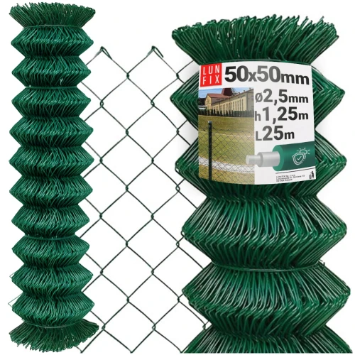 Maschendrahtzaun Grün 125 cm Masche 50x50 mm Ø 2,5 mm PVC-beschichtet 25 lfm