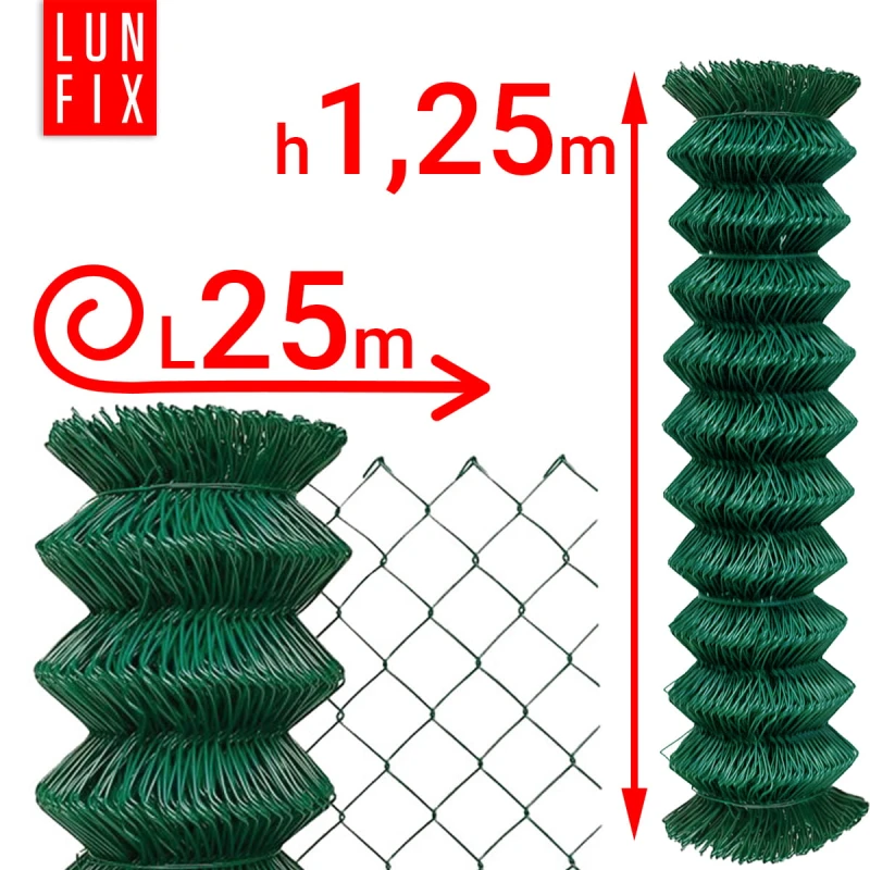Maschendrahtzaun Grün 125 cm Masche 50x50 mm Ø 2,5 mm PVC-beschichtet 25 lfm