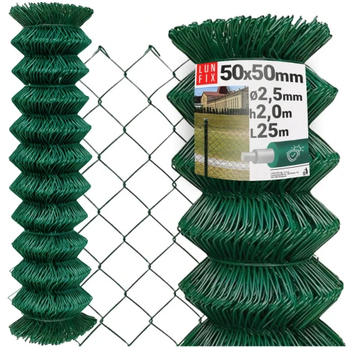 Maschendrahtzaun Grün 200 cm Masche 50x50 mm Ø 2,5 mm PVC-beschichtet 25 lfm