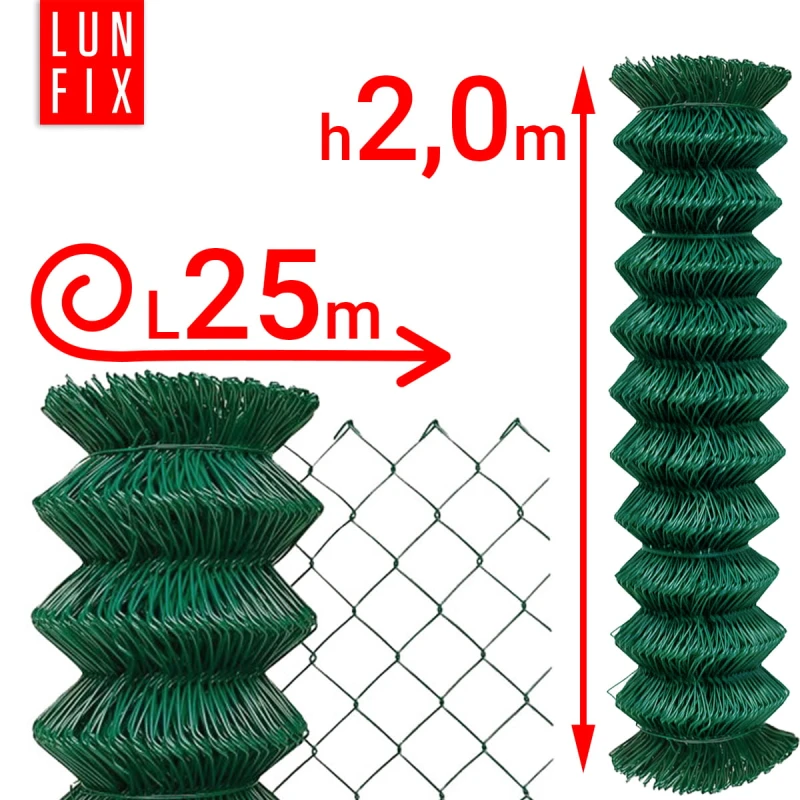 Maschendrahtzaun Grün 200 cm Masche 50x50 mm Ø 2,5 mm PVC-beschichtet 25 lfm