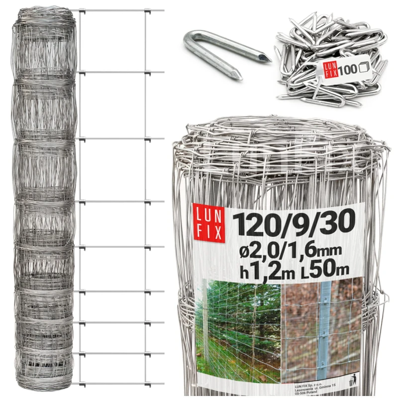 Siatka leśna budowlana 120cm fi 2-1,6mm ocynkowana 50mb + 100 sztuk skobli gratis!