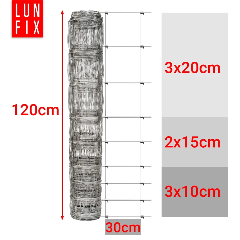 Forstzaun Wildzaun 120 cm Ø 2-1,6 mm verzinkt 50 lfm + 100 Stück Krampen gratis!