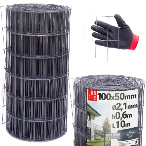 Drahtzaun Gartenzaun Anthrazit H60cm L20m Maschenweite 100x50mm Ø2,5mm