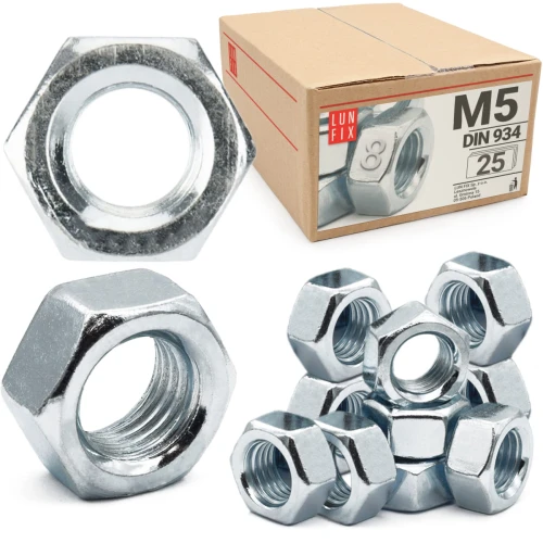 Sechskantmutter M5 - 25 Stk. Festigkeit 8 Verzinkter Stahl, Regelgewinde DIN 934