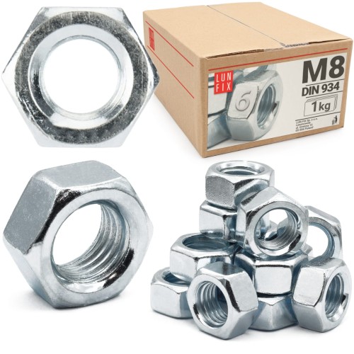 Sechskantmutter M8 - 1 Kg (ca.220 Stk.) Festigkeit 6 Verzinkter Stahl Regelgewinde DIN 934