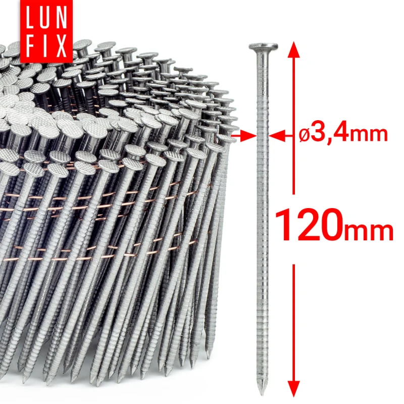 16° Grad Ring Drahtgebundene Coilnägel 3,4 x 120 mm Packung 1800 Stück
