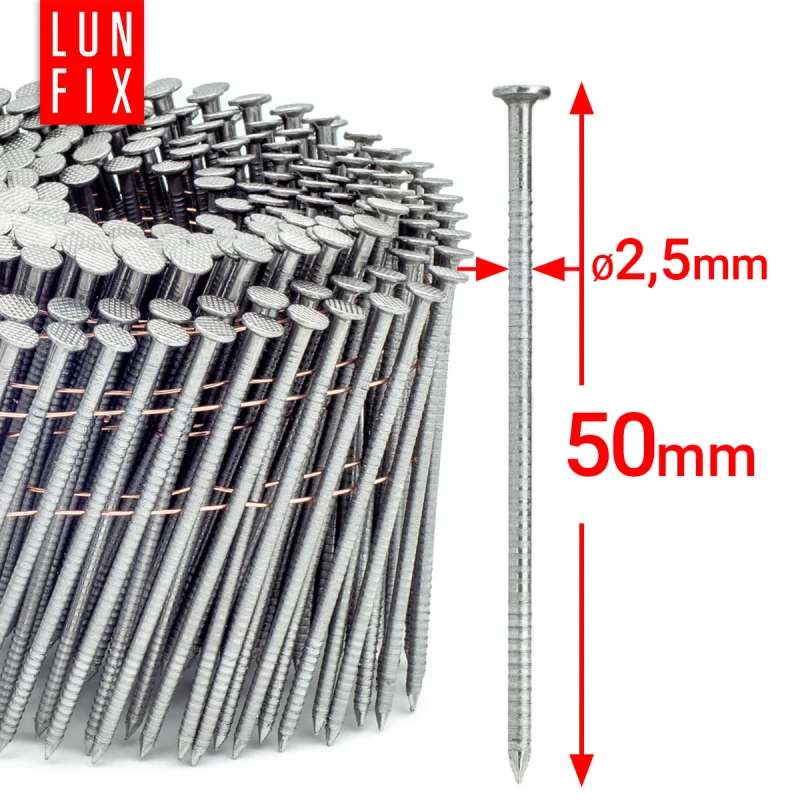 16° Grad Ring Drahtgebundene Coilnägel 2,5 x 50 mm Packung 9000 Stück