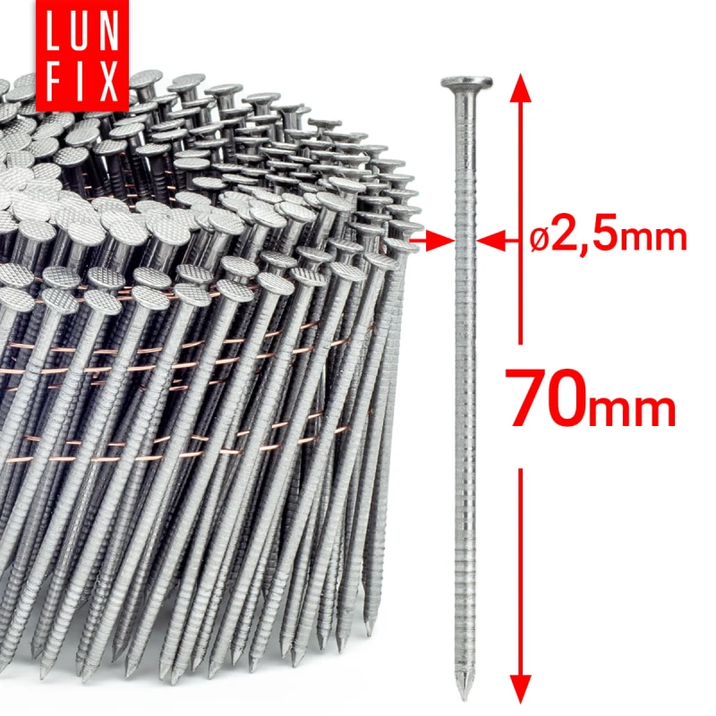 16° Grad Ring Drahtgebundene Coilnägel 2,5 x 70 mm Packung 7200 Stück
