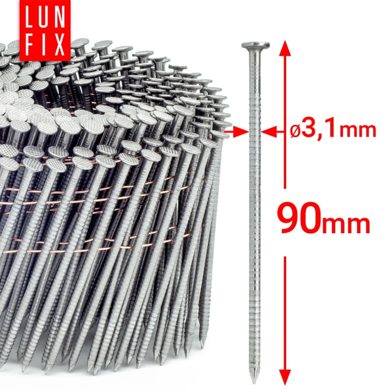 16° Grad Ring Drahtgebundene Coilnägel 3,1 x 90 mm Packung 3600 Stück