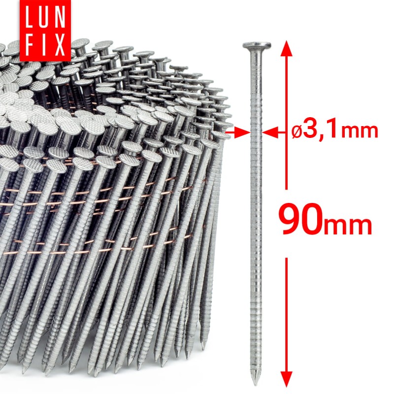Gwoździe do gwoździarki bębnowej 90mm 3,1x90 3,5" pierścieniowe na drucie 3600szt.