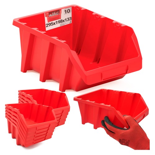 10x Stapelbox Rot 295x198x133 mm