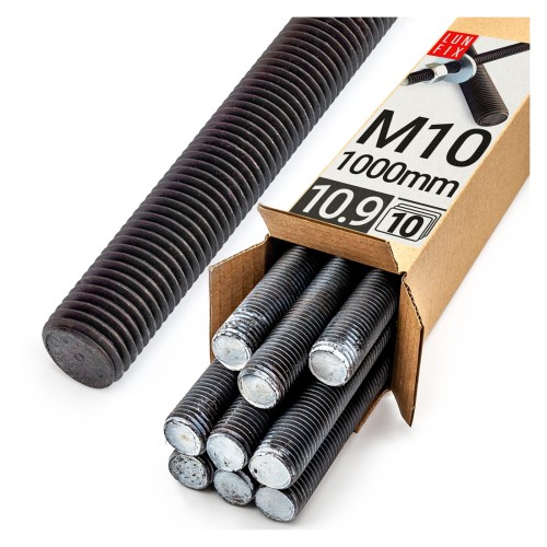 Gewindestange M10 x 1000 mm, 10 Stück | Festigkeitsklasse 10.9 DIN 975