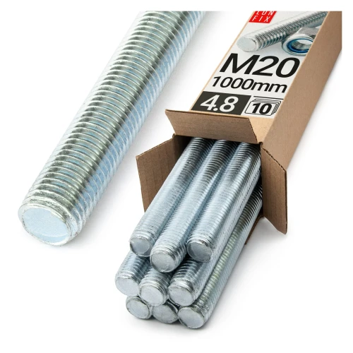 Gewindestange M20 x 1000 mm, 10 Stück | Festigkeitsklasse 4.8 | DIN 975