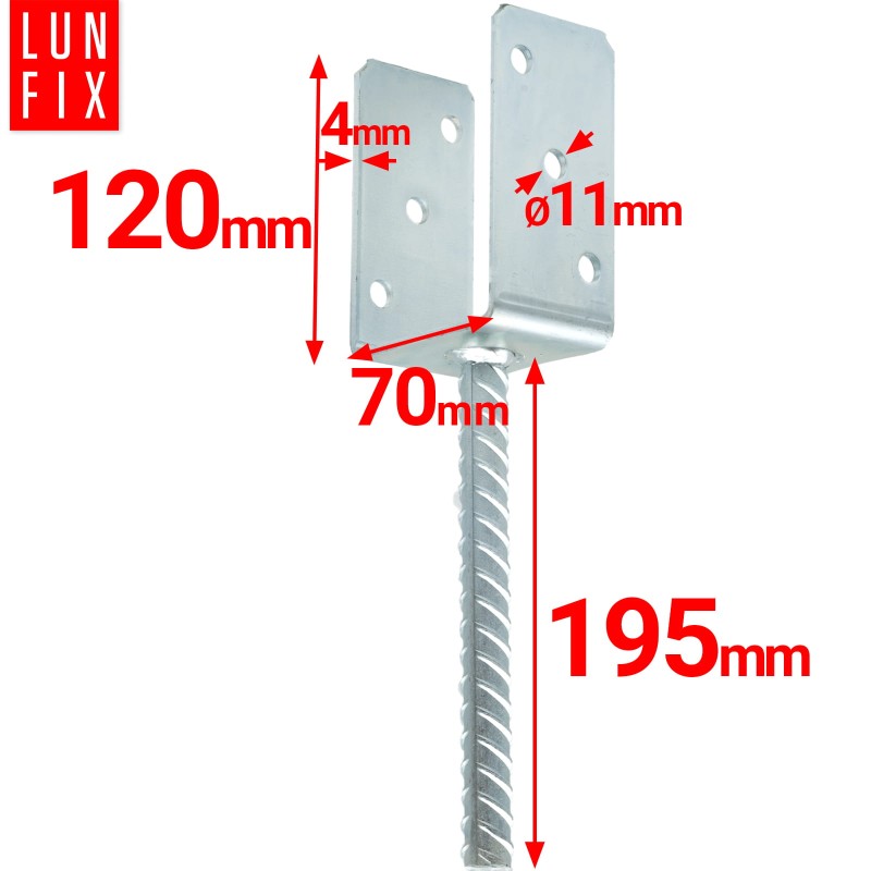 Podstawa słupa do wmurowania 70 mm kotwa z prętem do betonu