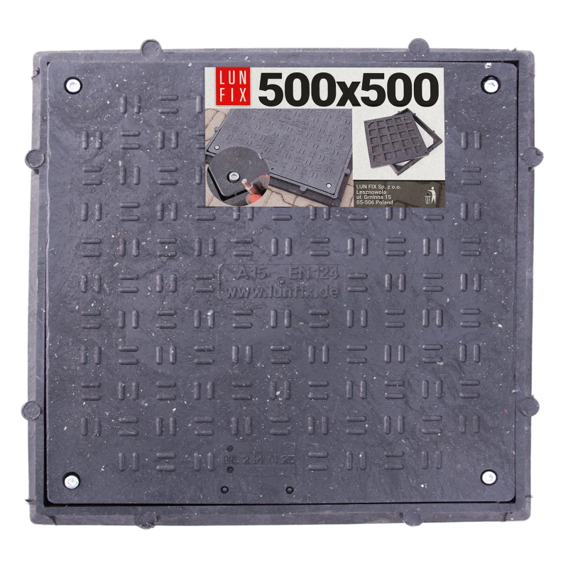 Kanaldeckel Schachtabdeckung mit Flanschrahmen 50x50cm Schwarz
