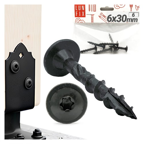 Pfostenschrauben Shwarz 6 x 30mm 6 Stück T40