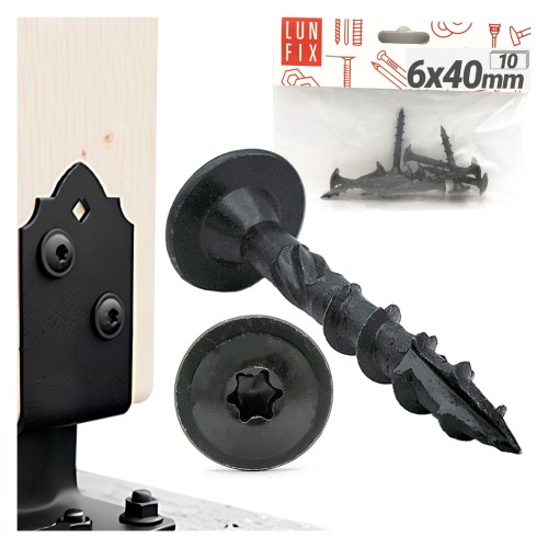 Pfostenschrauben Shwarz 6 x 40mm 10 Stück T40