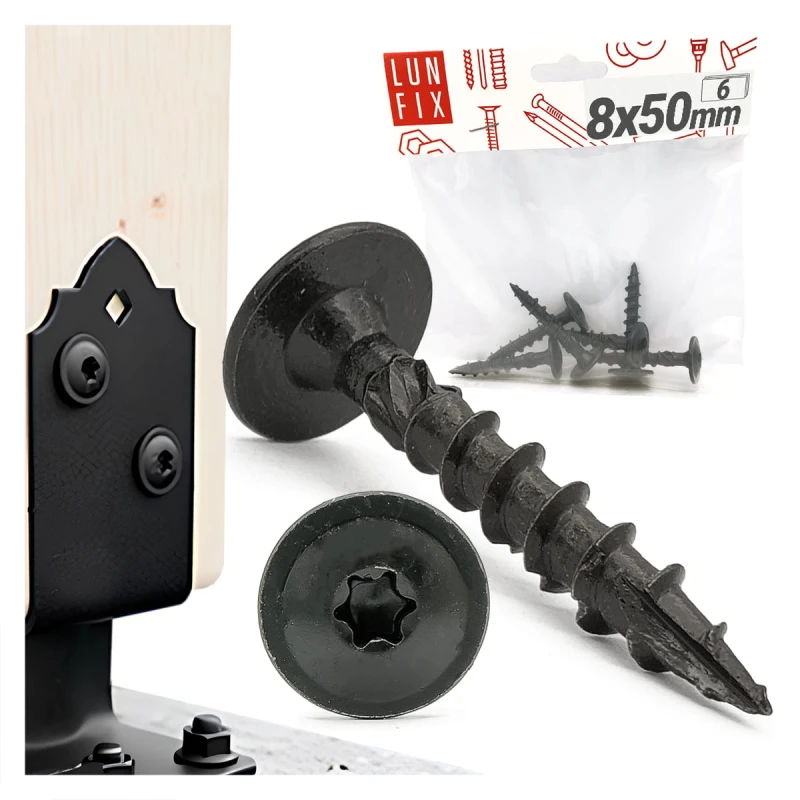 Pfostenschrauben Shwarz 8 x 50mm 6 Stück T40