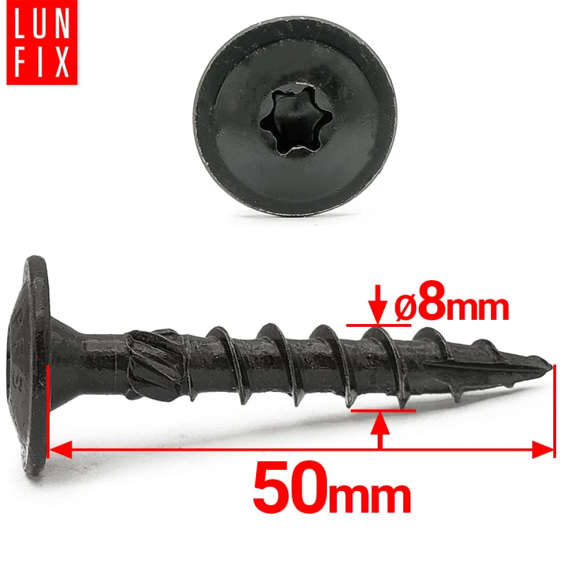 Pfostenschrauben Shwarz 8 x 50mm 6 Stück T40