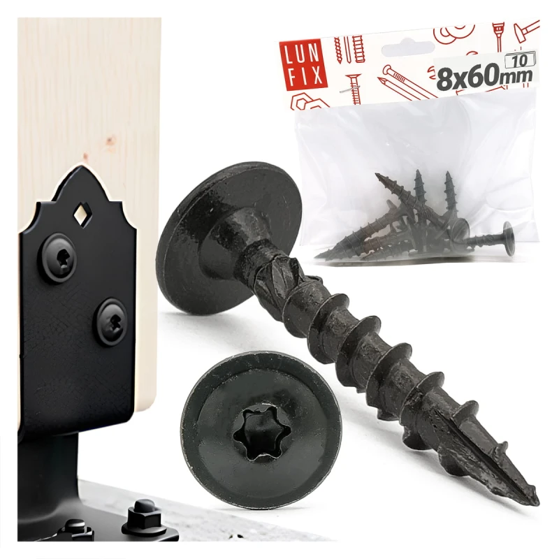 Pfostenschrauben Shwarz 8 x 60mm 10 Stück T40