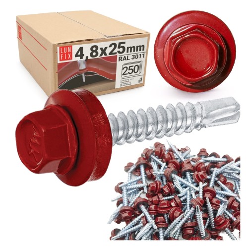 Trapezblechschrauben 4,8 x 25 mm 250 Stück Rot RAL 3011