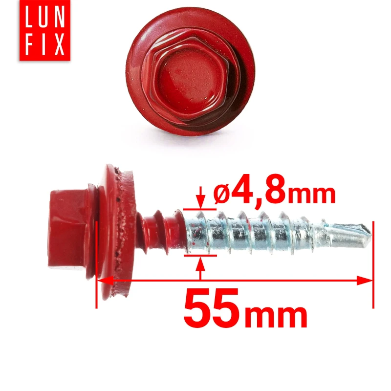Trapezblechschrauben 4,8 x 55 mm 250 Stück Rot RAL 3011