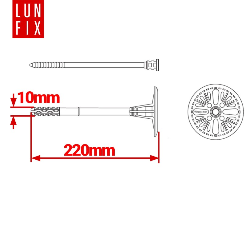 Kołki do styropianu 220 mm z trzpieniem 100szt.