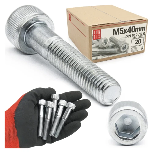 Zylinderkopfschrauben mit Innensechskant M5x40 mm Teilgewinde Festigkeitsklasse 8.8 20stk DIN 912