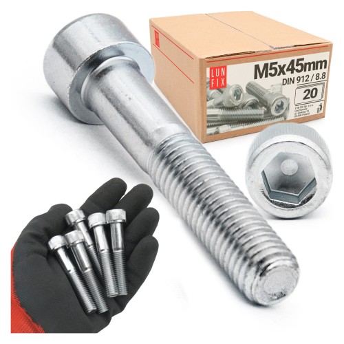 Zylinderkopfschrauben mit Innensechskant M5x45 mm Teilgewinde Festigkeitsklasse 8.8 20stk DIN 912
