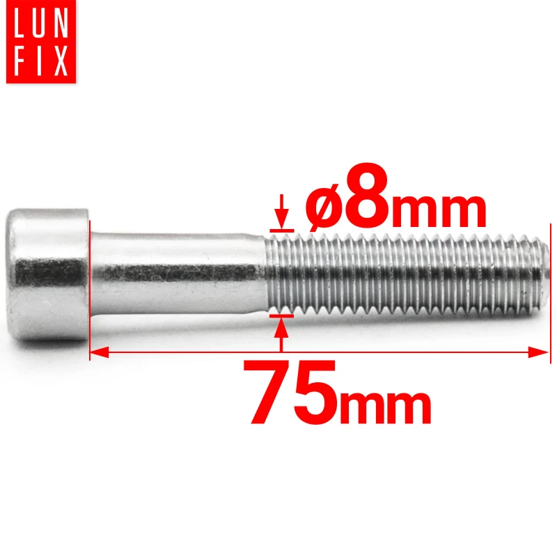 Zylinderkopfschrauben mit Innensechskant M8x75 mm Teilgewinde Festigkeitsklasse 8.8 10stk DIN 912