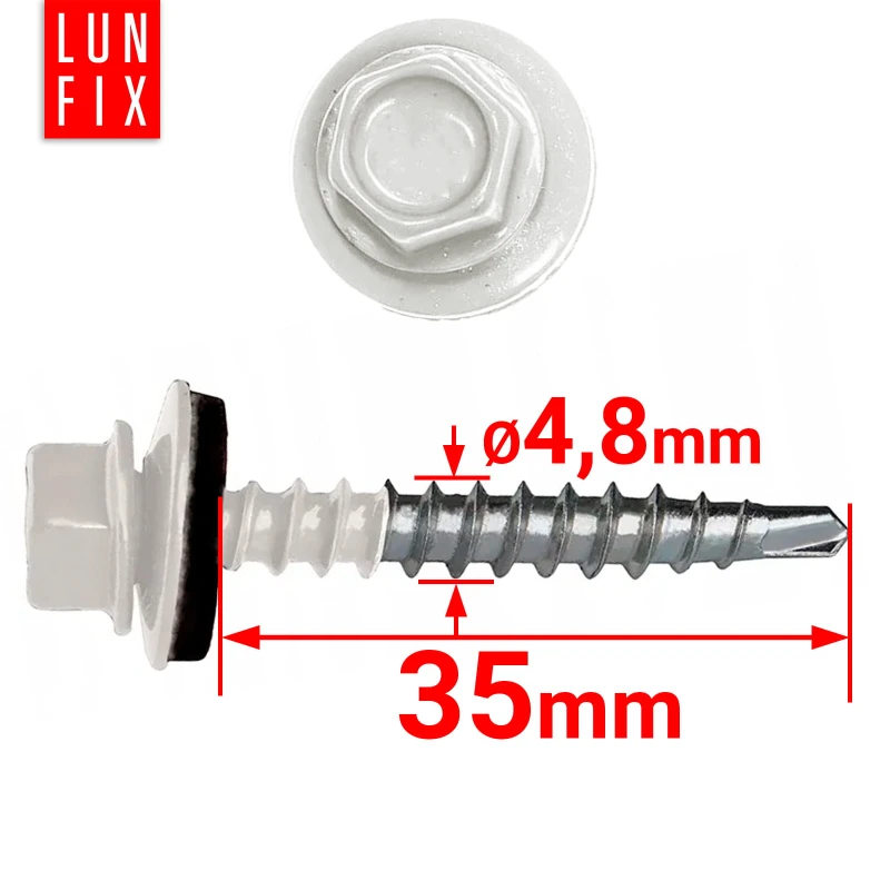 Trapezblechschrauben 4,8 x 35 mm 250 Stück Weiß RAL 9010
