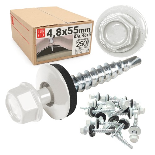 Trapezblechschrauben 4,8 x 55 mm 250 Stück Weiß RAL 9010
