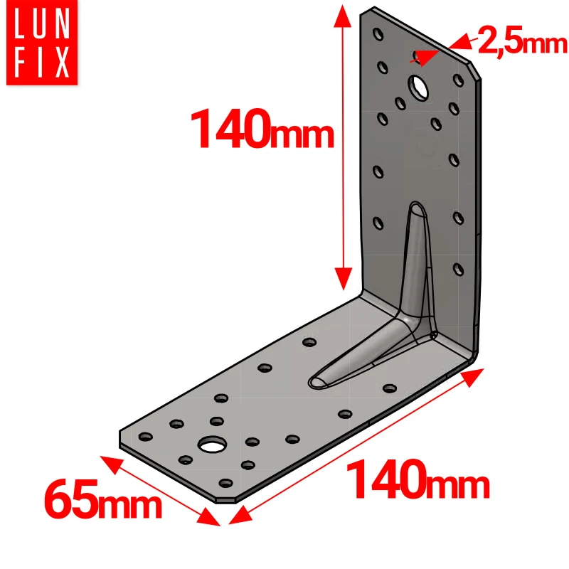 Shwarz Winkelverbinder Lochplattenwinkel 140x140x65x2 1stk