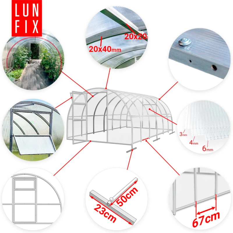 Szklarnia z poliwęglanu 3x4 m "tunel" profil 40x20 mm grubość 4 mm