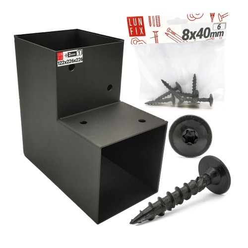 Montage Satz: Schwarz Eckverbinder L 12 x 12 cm + Schrauben