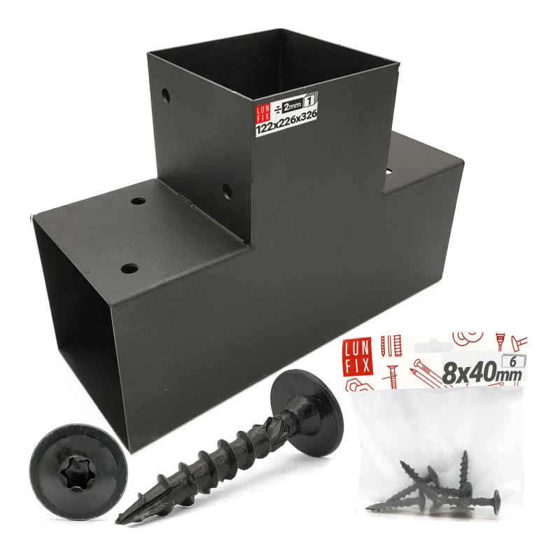 Montage Satz: Schwarz Eckverbinder T 12 x 12 cm + Schrauben
