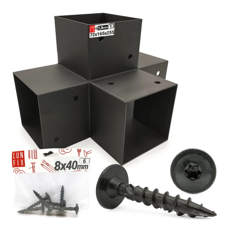 Montage Satz: Schwarz Eckverbinder X 7 x 7 cm + Schrauben