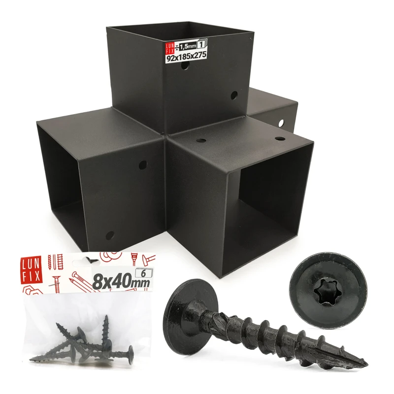Montage Satz: Schwarz Eckverbinder X 9 x 9 cm + Schrauben