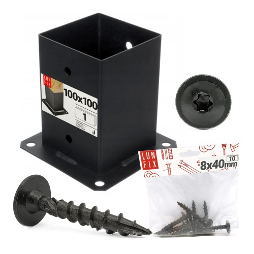 Montage Satz: Pfostenbasis Schwarz 10x10 + Schrauben