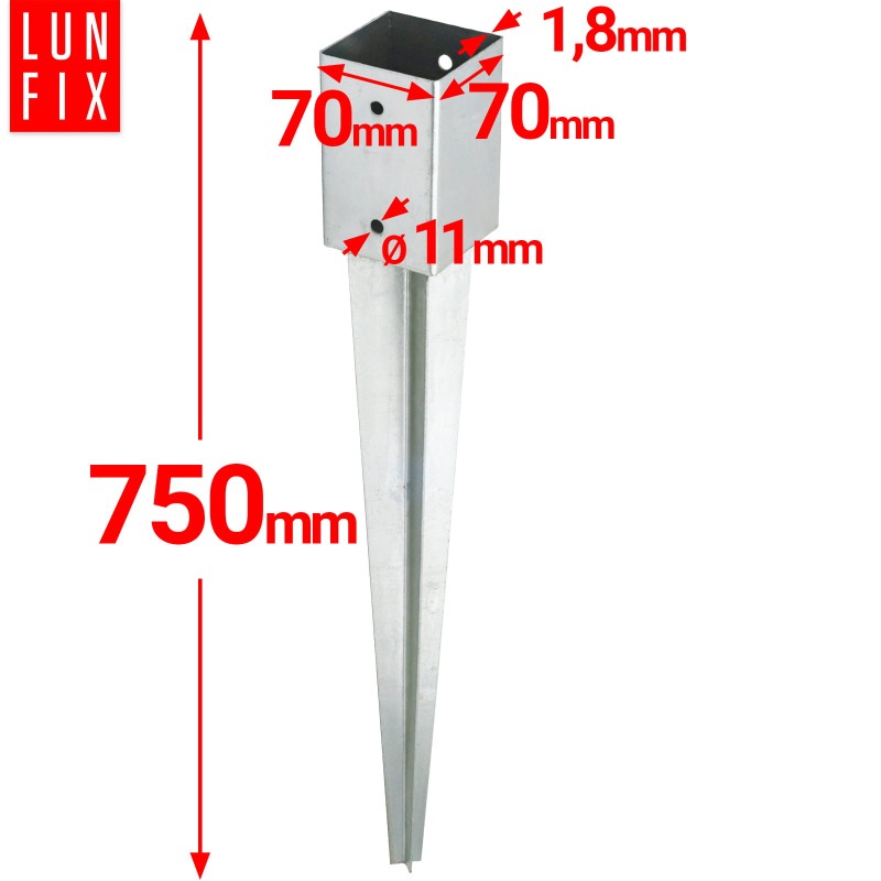 Zestaw podstawa słupa wbijana 7 cm + wkręty