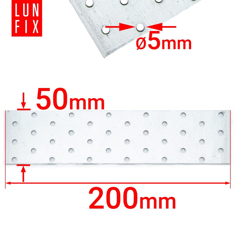 Płytka perforowana 50x200x2  łącznik ciesielski płaski 1szt.