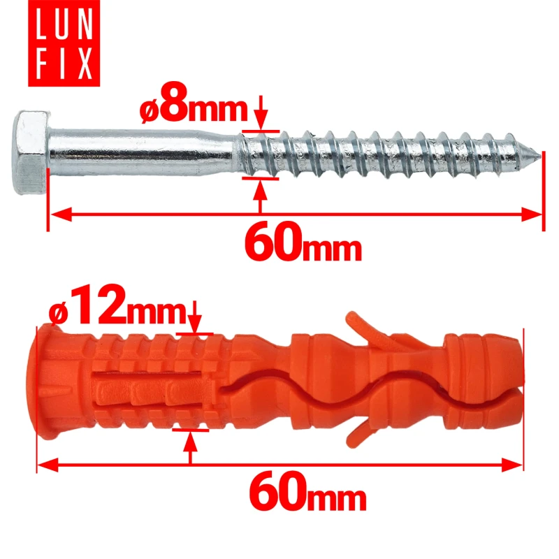 Kołki rozporowe 12x60 mm z wkrętem z łbem sześciokątnym 8x60 mm 50szt.