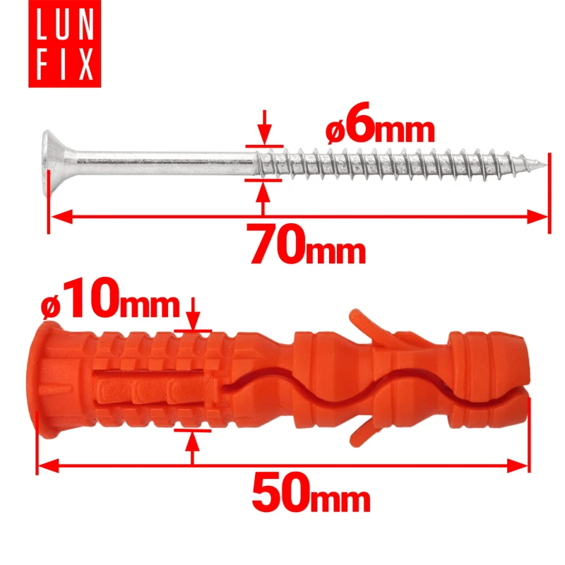 Spreizdübel 10x50 mm Universalschraube mit Senkkopf 6x70 mm 100stk.