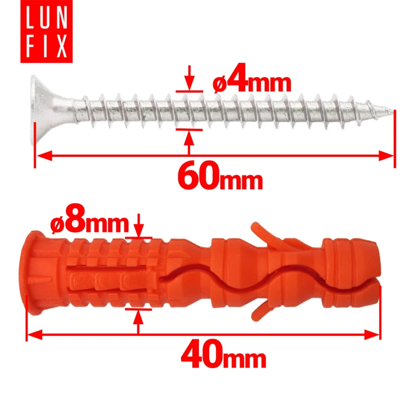 Spreizdübel 8x40 mm Universalschraube mit Senkkopf 4x60 mm 100stk.