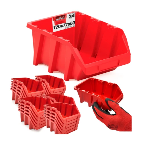 24x Stapelbox Rot 120x77x60 mm